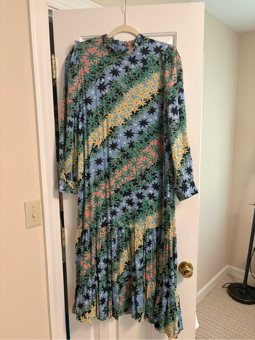 Never Fully Dressed Floral Long Sleeve Midi Dress in Blue, Green and Pink